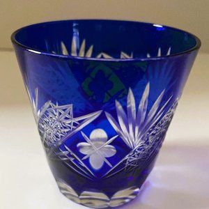 Cobalt Blue Cut Glass Whiskey Glass Edo Kiriko Made in Japan EUC
